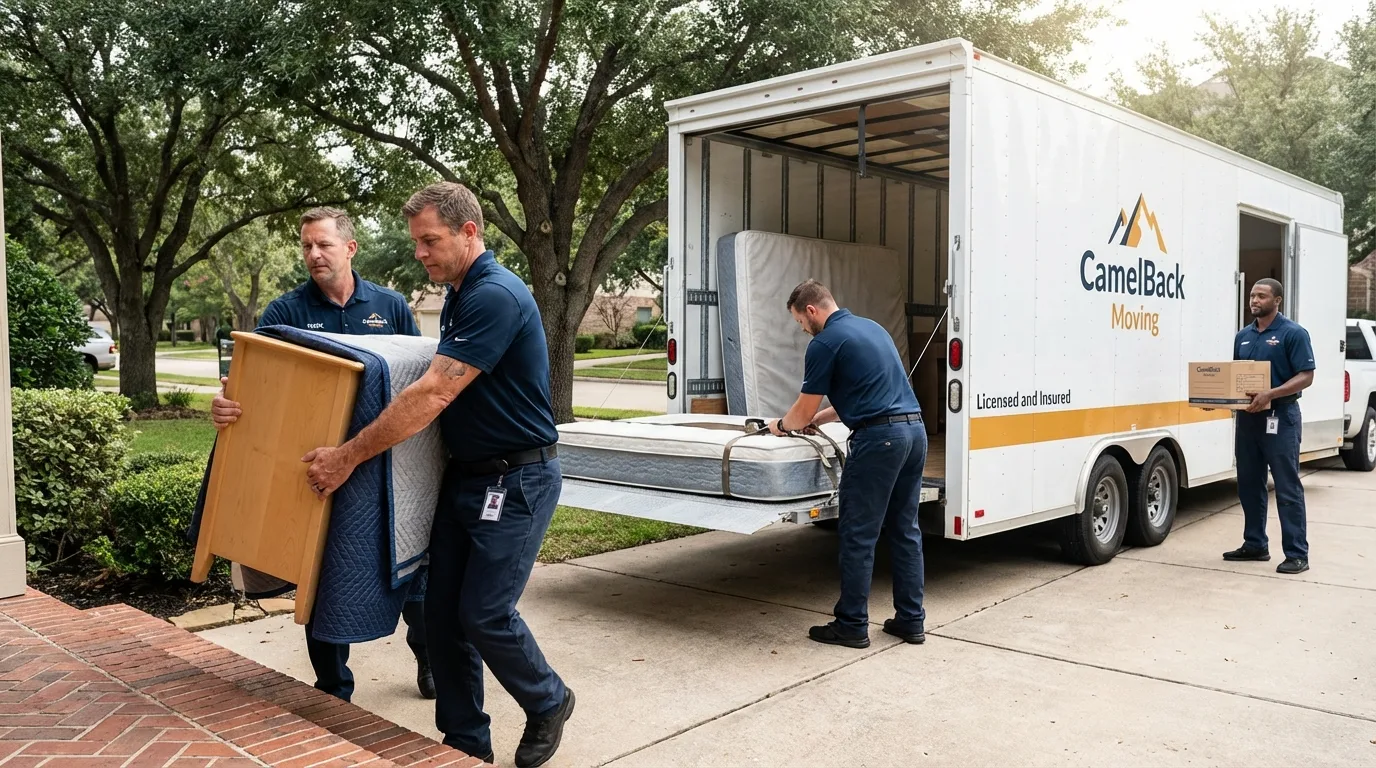 Crew loading residential truck for cross-state move from Thomasville, GA