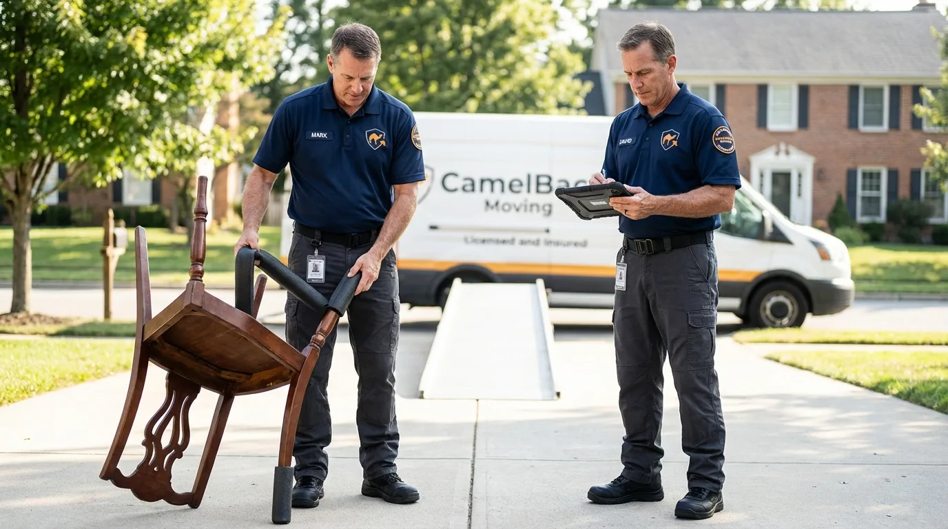 Movers inspecting furniture for damage prevention before loading in Thomasville, GA